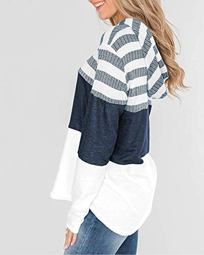 ABRAVO Mujer Sudadera con Capucha Manga Larga Jerséis Sueltos Sudadera con Estampado la Camiseta Otoño Invierno Mujer Chándal (L, Rayado Blanco)