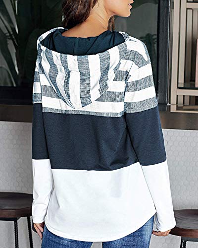 ABRAVO Mujer Sudadera con Capucha Manga Larga Jerséis Sueltos Sudadera con Estampado la Camiseta Otoño Invierno Mujer Chándal (L, Rayado Blanco)