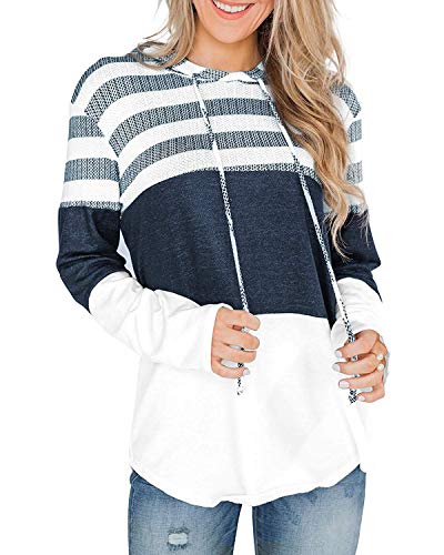 ABRAVO Mujer Sudadera con Capucha Manga Larga Jerséis Sueltos Sudadera con Estampado la Camiseta Otoño Invierno Mujer Chándal (L, Rayado Blanco)