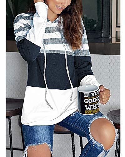 ABRAVO Mujer Sudadera con Capucha Manga Larga Jerséis Sueltos Sudadera con Estampado la Camiseta Otoño Invierno Mujer Chándal (S, Rayado Blanco)