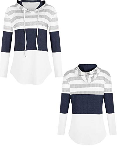 ABRAVO Mujer Sudadera con Capucha Manga Larga Jerséis Sueltos Sudadera con Estampado la Camiseta Otoño Invierno Mujer Chándal (XL, Rayado Blanco)