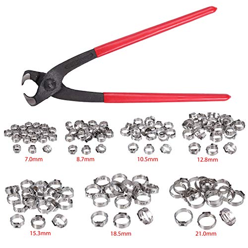 Abrazadera de Manguera Sin Escalones 130PCS 6-21mm 304 Acero Inoxidable Anillos de Abrazadera de Cincha y Abrazadera de Cincha PEX / Juego de Herramientas de Prensado de Abrazaderas de Manguera Oreja Abrazadera de Manguera Sin Escalones 130PCS 6-21mm 304 Acero Inoxidable Anillos de Abrazadera de Cincha y Abrazadera de Cincha PEX / Juego de Herramientas de Prensado de Abrazaderas de Manguera Oreja