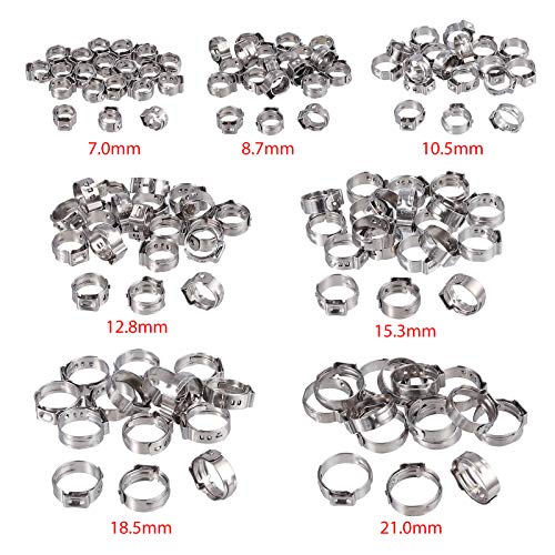 Abrazadera de Manguera Sin Escalones 130PCS 6-21mm 304 Acero Inoxidable Anillos de Abrazadera de Cincha y Abrazadera de Cincha PEX / Juego de Herramientas de Prensado de Abrazaderas de Manguera Oreja