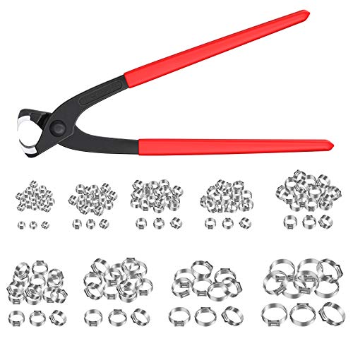 Abrazadera de Manguera Sin Escalones 130PCS 6-21mm 304 Acero Inoxidable Anillos de Abrazadera de Cincha y Abrazadera de Cincha PEX / Juego de Herramientas de Prensado de Abrazaderas de Manguera Oreja