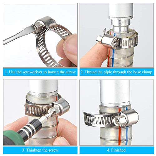 Abrazaderas de Manguera de Acero Inoxidable, Mordazas para Tuberías 7 Tamaños 8–38 mm 60 Piezas Clips de Tubería con 2 Destornilladores Profesionales Ajustables Abrazaderas de Manguera de Acero Inoxidable, Mordazas para Tuberías 7 Tamaños 8–38 mm 60 Piezas Clips de Tubería con 2 Destornilladores Profesionales Ajustables