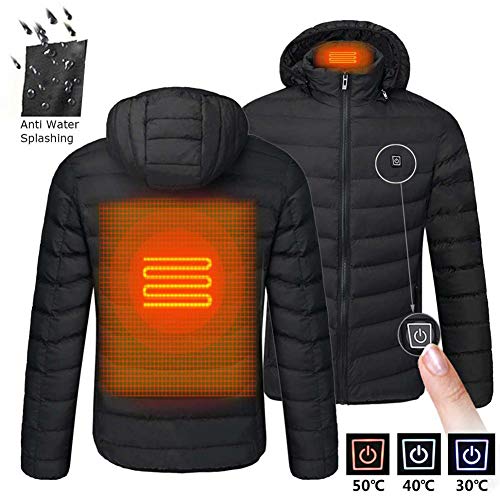 Abrigo de calentamiento eléctrico USB, Abrigo calefactable Ropa de algodón con calefacción inteligente Control USB Abrigo calefactor eléctrico Chaqueta para hombre Chaqueta con capucha para calentar