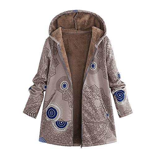 Abrigo De Invierno Mujer Libre Abrigos para Mujer Rebajas Talla Grande Abrigo con Capucha De Manga Larga Vintage Cremallera Señoras Abrigos con Bolsillos Gruesos De Lana riou (2-Khaki, L)