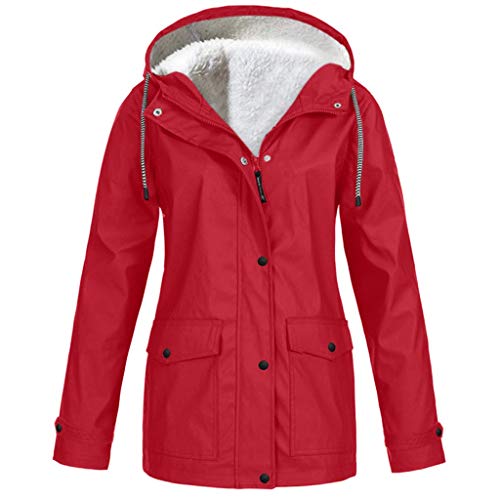 Abrigos Mujer Invierno Largos Abrigo de Manga Chaqueta para Lluvia sólida para Mujer Chaquetas para Exterior Chubasquero Impermeable Impermeable a Prueba de Viento Viento Forrado de Felpa