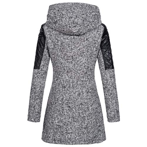 Abrigos Mujer Invierno Largos Elegantes POLP Delgado sólido Grueso Abrigo de Cuello Alto Abrigo con Cremallera Abrigo con Capucha Abrigo Manga Larga para Mujer Mezcla de Lana Gris Negro