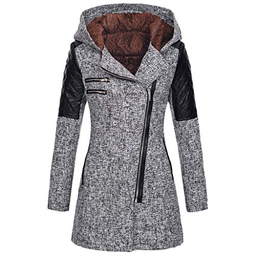 Abrigos Mujer Invierno Largos Elegantes POLP Delgado sólido Grueso Abrigo de Cuello Alto Abrigo con Cremallera Abrigo con Capucha Abrigo Manga Larga para Mujer Mezcla de Lana Gris Negro