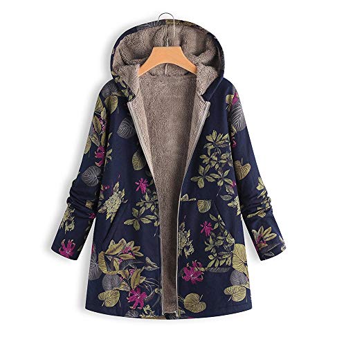 Abrigos para Mujer Invierno Chaqueta Suéter Floral Bolsillos con Capucha Jersey Tallas Grandes Sudadera con Capucha Caliente Y Esponjoso Gruesas Cerrojo De Capa Mantene Lino Ropa riou