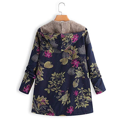 Abrigos para Mujer Invierno Chaqueta Suéter Floral Bolsillos con Capucha Jersey Tallas Grandes Sudadera con Capucha Caliente Y Esponjoso Gruesas Cerrojo De Capa Mantene Lino Ropa riou