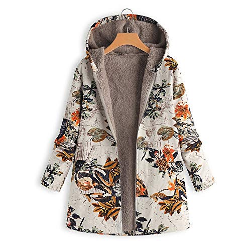 Abrigos para Mujer Invierno Chaqueta Suéter Floral Bolsillos con Capucha Jersey Tallas Grandes Sudadera con Capucha Caliente Y Esponjoso Gruesas Cerrojo De Capa Mantene Lino Ropa riou