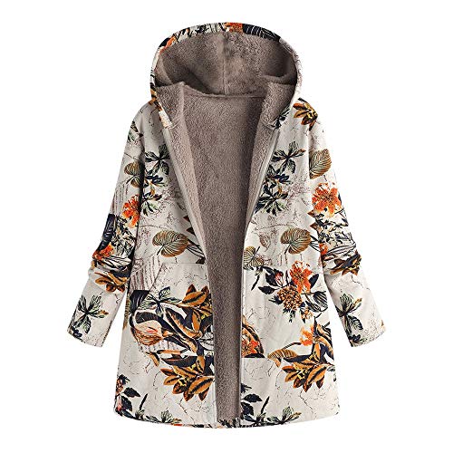 Abrigos para Mujer Invierno Chaqueta Suéter Floral Bolsillos con Capucha Jersey Tallas Grandes Sudadera con Capucha Caliente Y Esponjoso Gruesas Cerrojo De Capa Mantene Lino Ropa riou