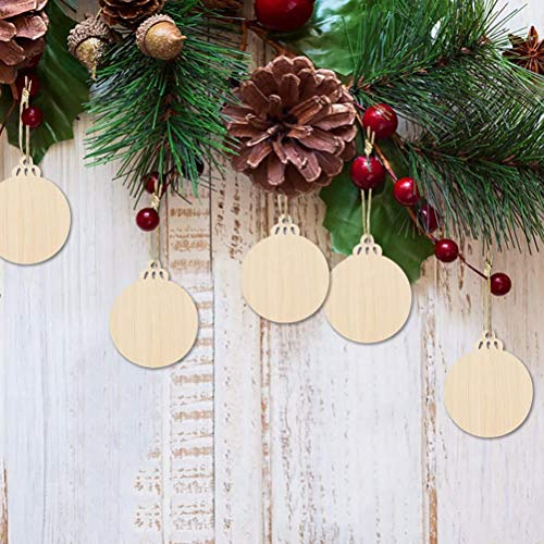 ABSOK - Juego de 50 bolas redondas de madera para colgar en blanco, adornos para árbol de Navidad con gemelos para decoración de vacaciones y manualidades, etiquetas de regalo y adornos colgantes