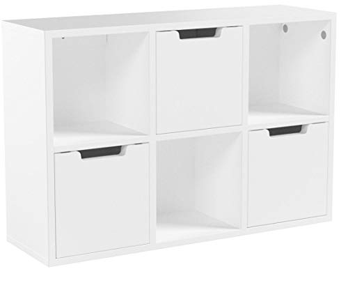 AC Design Furniture Estante Mariela, 6 Bolsillos, Cajón de 3 Piezas, Madera, Blanco, 58 x 39 x 18 cm