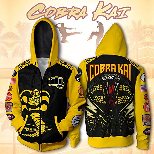 ACBANANA Karate Kid Cobra Kai Sudadera con Capucha Impresa En 3D Sudadera con Cremallera De Película Retro Clásica Top Casual