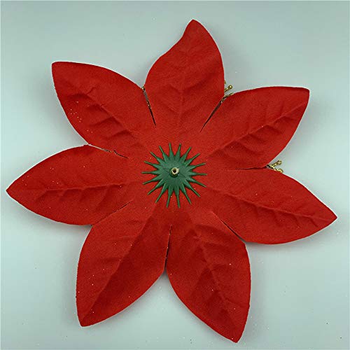 ACDE 10 Piezas 13cm Decoraciones de Flores Navideñas Artificiales Brillo Poinsettia Flores Falsas Adornos árboles Navidad con Clips (Rojo)