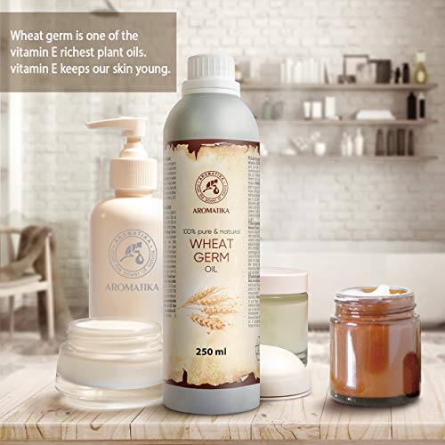 Aceite de germen de trigo 250 ml 100% puro y natural Aceite de germen de trigo - los mejores beneficios para el cabello - Piel - Cara - Cuerpo - Masaje - Aceite de germen de trigo