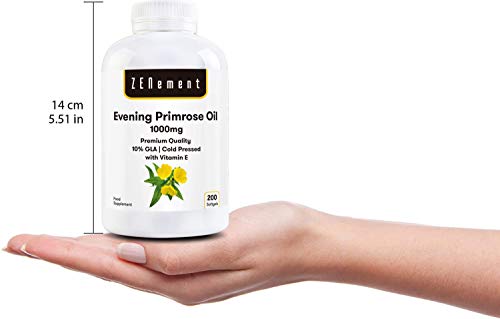 Aceite de Onagra con Vitamina E | 1000 mg x 200 perlas| Calidad Premium, Prensado en frío, 10% GLA | Equilibrio hormonal de las mujeres | Salud de piel y huesos | 100% Natural | de Zenement