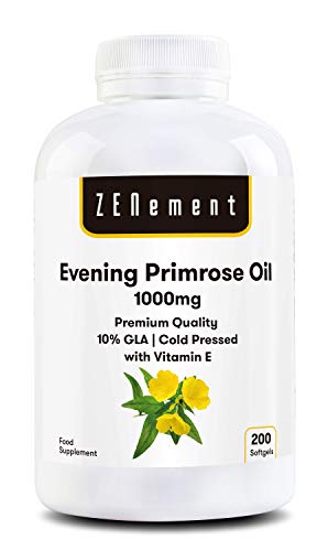 Aceite de Onagra con Vitamina E | 1000 mg x 200 perlas| Calidad Premium, Prensado en frío, 10% GLA | Equilibrio hormonal de las mujeres | Salud de piel y huesos | 100% Natural | de Zenement Aceite de Onagra con Vitamina E | 1000 mg x 200 perlas| Calidad Premium, Prensado en frío, 10% GLA | Equilibrio hormonal de las mujeres | Salud de piel y huesos | 100% Natural | de Zenement