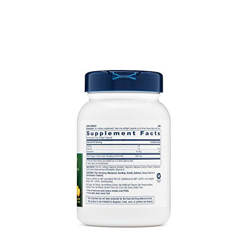 Aceite de pescado GNC 300mg de ácidos grasos Omega-3, 90 cápsulas blandas con sabor a limón, ayuda a la salud del corazón, cerebro, piel, ojos y articulaciones Aceite de pescado GNC 300mg de ácidos grasos Omega-3, 90 cápsulas blandas con sabor a limón, ayuda a la salud del corazón, cerebro, piel, ojos y articulaciones