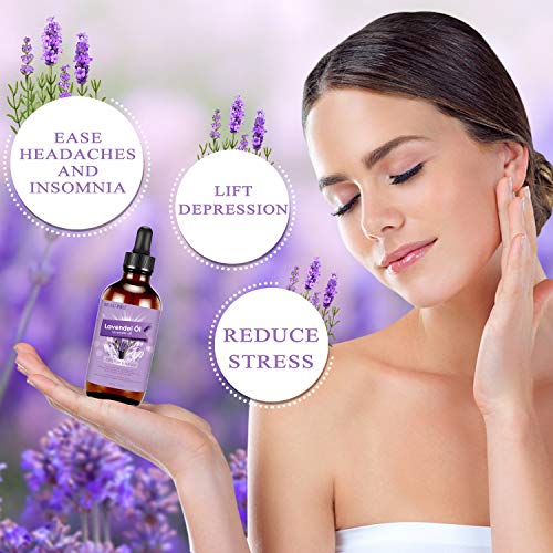 Aceite esencial de lavanda 118 ml, BEAU-PRO 100% puro y natural aceites esenciales, aceite de masaje y aceite aromático para aromaterapia, masaje, ayuda para dormir