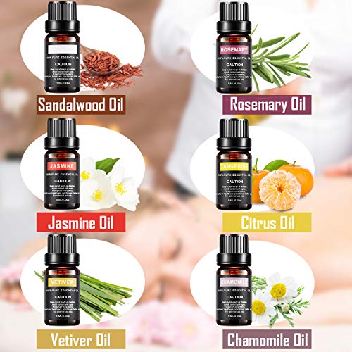 Aceites Esenciales, 12 Aceites Set 100% Puros y Naturales Aromaterapia Aceites Esenciales(Lavanda, árbol de té, menta, naranja dulce, limón) Masajes, relajarse, Ayuda a dormir, Aromaterapia, Spa