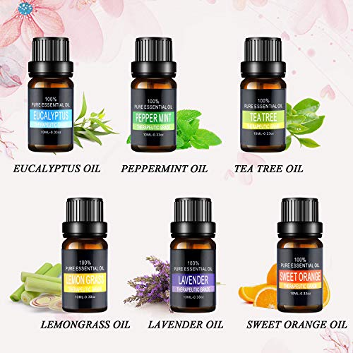Aceites Esenciales, joylink 100% Natural Puro, 6 x 10 ml Set de Aceites Esenciales(Lavanda, Menta, Naranja Dulce, Eucalipto, Arbol de Té, Hierba de Limón) Aceites Esenciales, joylink 100% Natural Puro, 6 x 10 ml Set de Aceites Esenciales(Lavanda, Menta, Naranja Dulce, Eucalipto, Arbol de Té, Hierba de Limón)