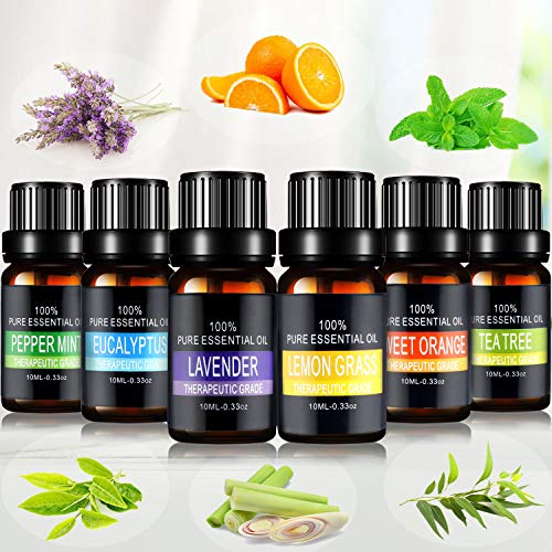 Aceites Esenciales, joylink 100% Natural Puro, 6 x 10 ml Set de Aceites Esenciales（Lavanda, Menta, Naranja Dulce, Eucalipto, Arbol de Té, Hierba de Limón）