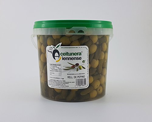 Aceituna Manzanilla Rellena de Pepino| Aceitunera Jiennense | Cubo 3,7 kgs (Peso Neto )