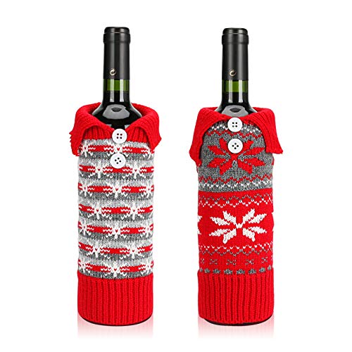 Aceshop Lote de 2 Fundas para Botella de Vino Bolsas de Cubierta de Botella de Vino Tinto MáS Nuevo de Cuello y Abrigo de BotóN SuéTer de Conjuntos de Vestido de Decoraciones de Fiesta de Navidad