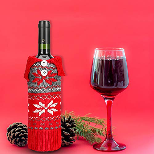 Aceshop Lote de 2 Fundas para Botella de Vino Bolsas de Cubierta de Botella de Vino Tinto MáS Nuevo de Cuello y Abrigo de BotóN SuéTer de Conjuntos de Vestido de Decoraciones de Fiesta de Navidad