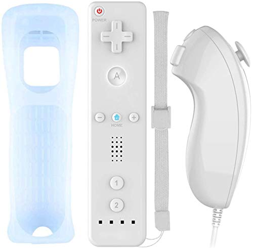 Acexy Wii Wireless Remote Motion Controller y Nunchuk - Reemplazo del Controlador de Juego Remoto con Funda de Silicona y Pulsera, Compatible con Nintendo Wii y Wii U (Blanco)