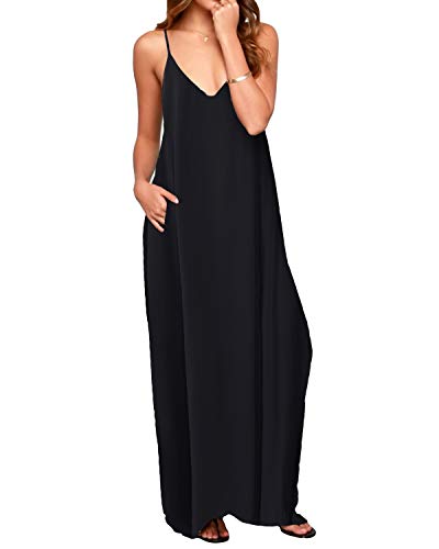 ACHIOOWA Mujer Vestido Elegante Playa Casual Dress Cuello V Sin Manga Túnica Sin Hombros Escote Punto Bolsillo Caftán Oversize Falda Larga Negro 2XL ACHIOOWA Mujer Vestido Elegante Playa Casual Dress Cuello V Sin Manga Túnica Sin Hombros Escote Punto Bolsillo Caftán Oversize Falda Larga Negro 2XL