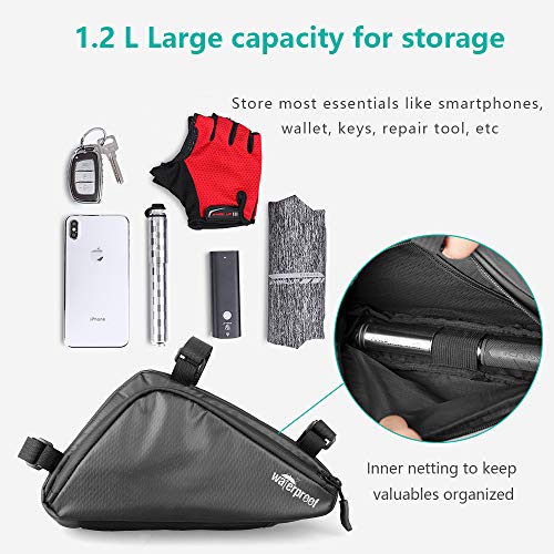 Achort Bolsa de Triángulo para Bicicleta, Bolsa de Almacenamiento para Cuadro de Bicicleta, Bolsa Impermeable para el Tubo Superior de Bicicleta para Equipos de Ciclismo