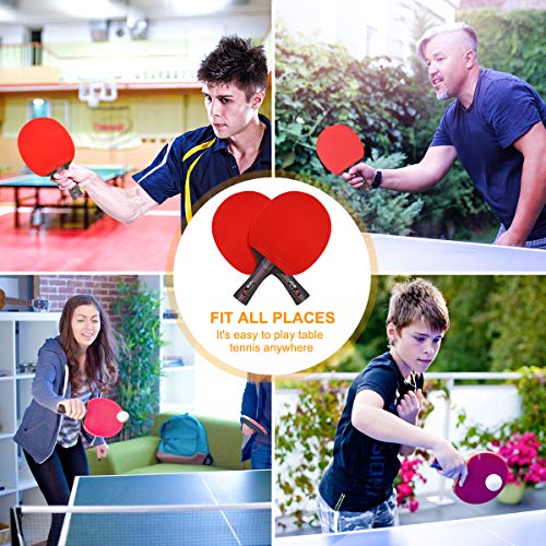 Achort Conjunto de Tenis de Mesa con Red, 4 Raquetas + 8 Bolas/Pelotas de Tenis de Mesa + 1 Red Retráctil, Juego de Tenis de Mesa Portátil para Interior al Aire Libre