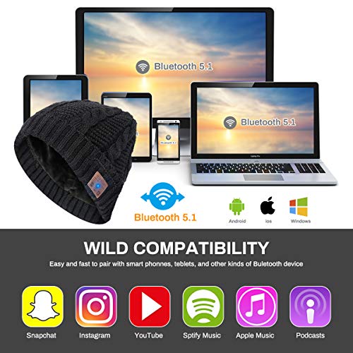 Achort Gorro de invierno de punto, con Bluetooth, música, gorro para hombre y mujer, gorro y pantalla táctil, gorro de invierno cálido con forro polar para patinar, correr, ciclismo Achort Gorro de invierno de punto, con Bluetooth, música, gorro para hombre y mujer, gorro y pantalla táctil, gorro de invierno cálido con forro polar para patinar, correr, ciclismo