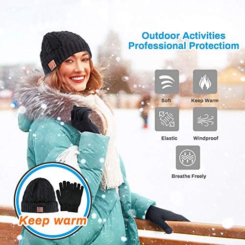 Achort Gorro de invierno de punto, con Bluetooth, música, gorro para hombre y mujer, gorro y pantalla táctil, gorro de invierno cálido con forro polar para patinar, correr, ciclismo