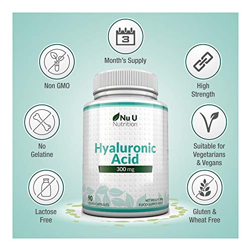 Ácido Hialurónico 300 mg | 90 Cápsulas (Suministro Para 3 Meses) | Tres Veces más Concentrado que Muchas Marcas, por Nu U Nutrition Ácido Hialurónico 300 mg | 90 Cápsulas (Suministro Para 3 Meses) | Tres Veces más Concentrado que Muchas Marcas, por Nu U Nutrition