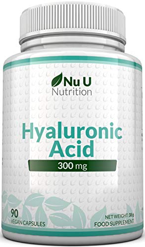 Ácido Hialurónico 300 mg | 90 Cápsulas (Suministro Para 3 Meses) | Tres Veces más Concentrado que Muchas Marcas, por Nu U Nutrition