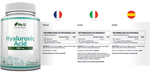 Ácido Hialurónico 300 mg | 90 Cápsulas (Suministro Para 3 Meses) | Tres Veces más Concentrado que Muchas Marcas, por Nu U Nutrition Ácido Hialurónico 300 mg | 90 Cápsulas (Suministro Para 3 Meses) | Tres Veces más Concentrado que Muchas Marcas, por Nu U Nutrition