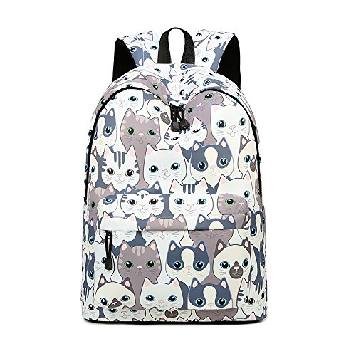 Acmebon Mochila Escolar Unisex y de Ocio Impermeable - Cartera Escolar para Niñas y Niños con Lindo Estampado Gato