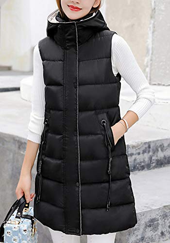 Acolchado Chaqueta Sin Mangas para Mujeres Espesar Largo Color Puro Abrigo Abajo Chalecos Negro 2XL Acolchado Chaqueta Sin Mangas para Mujeres Espesar Largo Color Puro Abrigo Abajo Chalecos Negro 2XL