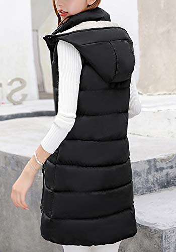 Acolchado Chaqueta Sin Mangas para Mujeres Espesar Largo Color Puro Abrigo Abajo Chalecos Negro 2XL Acolchado Chaqueta Sin Mangas para Mujeres Espesar Largo Color Puro Abrigo Abajo Chalecos Negro 2XL
