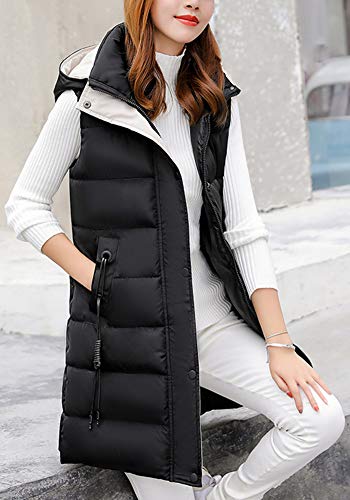 Acolchado Chaqueta Sin Mangas para Mujeres Espesar Largo Color Puro Abrigo Abajo Chalecos Negro 2XL Acolchado Chaqueta Sin Mangas para Mujeres Espesar Largo Color Puro Abrigo Abajo Chalecos Negro 2XL