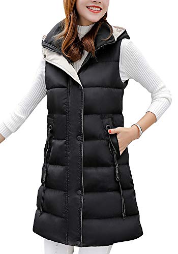 Acolchado Chaqueta Sin Mangas para Mujeres Espesar Largo Color Puro Abrigo Abajo Chalecos Negro 2XL Acolchado Chaqueta Sin Mangas para Mujeres Espesar Largo Color Puro Abrigo Abajo Chalecos Negro 2XL