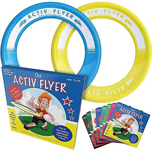 Activ Life Anillos voladores niños [Amarillo/Cian]. Regalo de cumpleaños más Popular para niños de 3+. Juguete Volador definitivo para Vacaciones en la Playa, Parques, recreos y Piscinas.