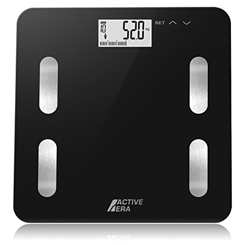 Active Era™ – Báscula de baño ultrafina para medir la grasa corporal. Analizador con% de grasa corporal, IMC, edad, peso y altura (negro)