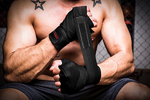 ActiveVikings Vendas de boxeo de 4 m con cierre de velcro, ideales para cualquier tipo de deportes de lucha, kickboxing, Jiu Jitsu Muay-Thai MMA (negro)